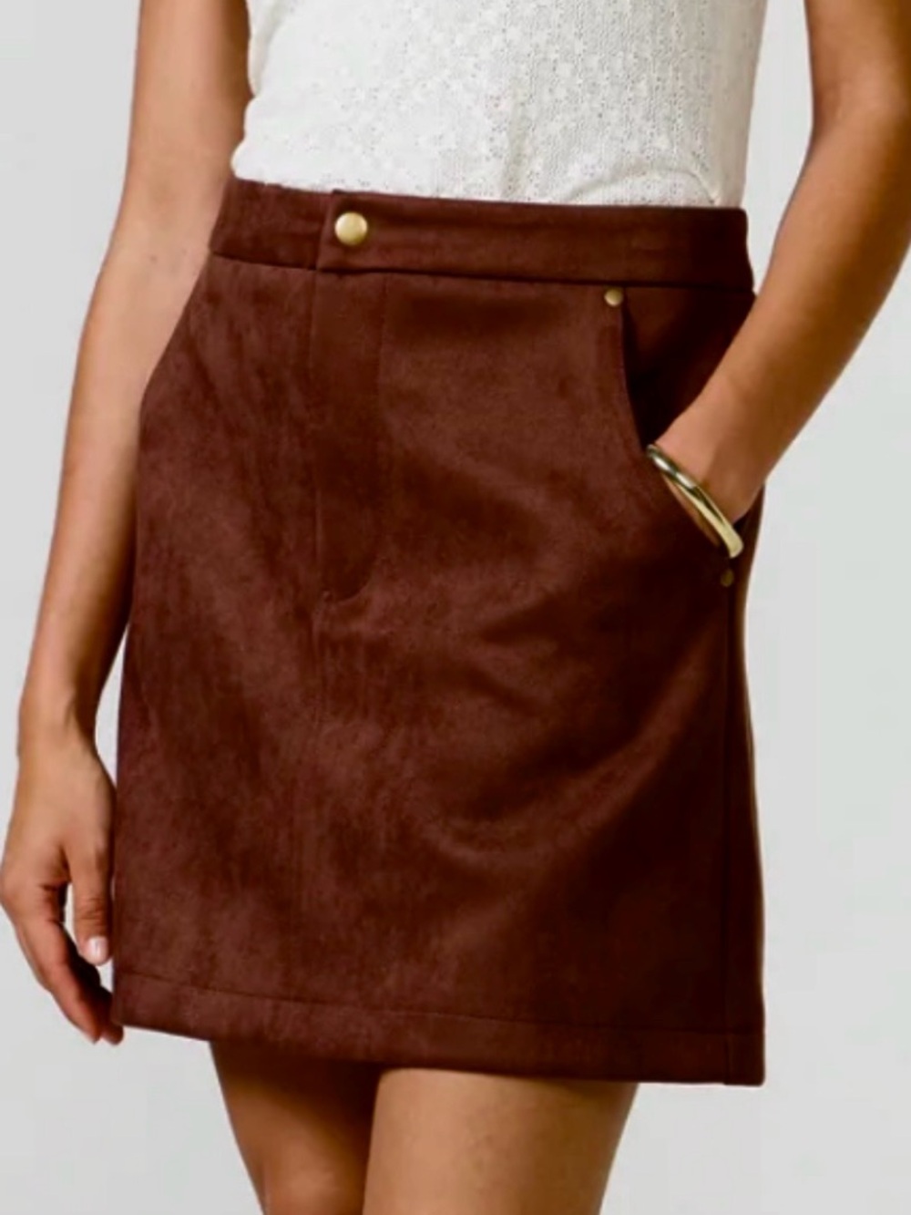 NWT EVEREVE Claudia Faux Suede Mini Skirt Brown Size 24 Retail $88.00